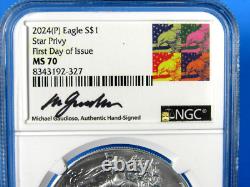 2024 (P) Aigle en Argent Américain avec Privy 5 Étoiles NGC Ms 70 FDOI, Signé par M. Gaudioso