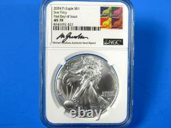 2024 (P) Aigle en Argent Américain avec Privy 5 Étoiles NGC Ms 70 FDOI, Signé par M. Gaudioso