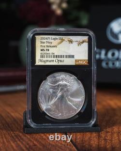 2024 (P) American Silver Eagle avec Marque Privée Étoile Premières Émissions NGC MS70