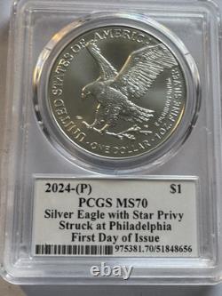 2024 (P) Silver Eagle Star Privy Premier Jour d'Émission Whitley PCGS MS 70 POP 50