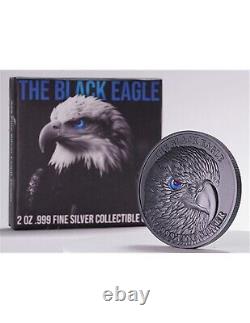 2024 Tchad 2 oz Pièce en argent à haute relief Aigle noir. 999 RARE SEULEMENT 1 000 FRAPPÉES