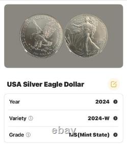 2024-W 1 $ 1 oz Aigle en Argent Américain Bruni NGC MS69. Belle Pièce