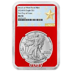 2024 (W) $1 Aigle en argent américain 3 pièces Set NGC MS70 FDI West Point Star Label Rouge