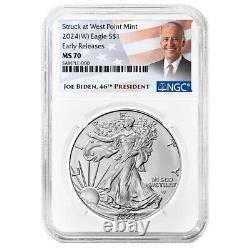 2024 (W) 1 $ American Silver Eagle Ensemble de 3 pièces NGC MS70 ER Étiquette Biden Rouge Blanc Bleu