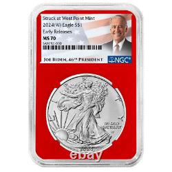 2024 (W) 1 $ American Silver Eagle Ensemble de 3 pièces NGC MS70 ER Étiquette Biden Rouge Blanc Bleu