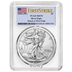 2024 (W) 1 $ American Silver Eagle PCGS MS70 FS Étiquette Drapeau Cadre Blanc
