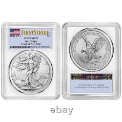 2024 (W) 1 $ American Silver Eagle PCGS MS70 FS Étiquette Drapeau Cadre Blanc