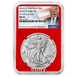 2024 (W) Ensemble de 3 pièces American Silver Eagle 1$ NGC MS70 FDI Étiquette Trump Rouge Blanc