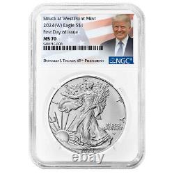 2024 (W) Ensemble de 3 pièces American Silver Eagle 1$ NGC MS70 FDI Étiquette Trump Rouge Blanc