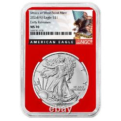 2024 (W) Ensemble de 3 pièces d'aigle en argent américain de 1 $ NGC MS70 ER étiquette noire rouge blanc bleu