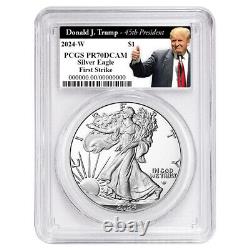 2024-W Preuve $1 American Silver Eagle PCGS PR70DCAM FS Trump 45ème Président
