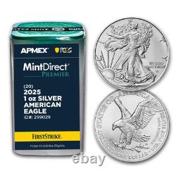 2025 1 oz Aigles en Argent (Tube de 20 Pièces MD Premier + PCGS FS)