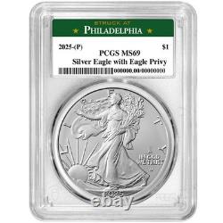 2025 (P) 1 $ Aigle en Argent Américain Premier Aigle Privy PCGS MS69 Étiquette de Philadelphie