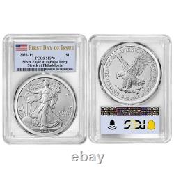 2025 (P) 1 $ Aigle en Argent Américain Premier Privy PCGS MS70 FDOI Étiquette Drapeau