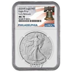 2025 (P) American Silver Eagle avec Privilège de l'Aigle NGC MS70 Premières Émissions
