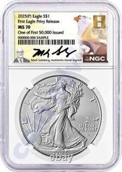 2025 (P) Silver Eagle Premier Eagle Privy NGC MS70 Un des premiers 50 000 Salzberg