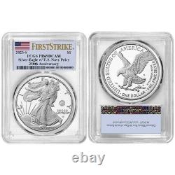 2025-S épreuve $1 aigle en argent américain Navy Privy PCGS PR69DCAM FS étiquette drapeau