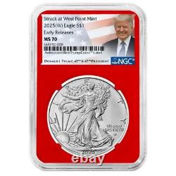 2025 (W) 1$ Aigle en Argent Américain NGC MS70 ER Étiquette Trump Noyau Rouge