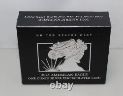2025 W 1 $ en argent brillant non circulé Eagle, boîte de la Monnaie de West Point et certificat d’authenticité (COA)