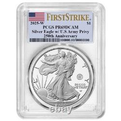 2025-W Épreuve $1 Aigle en Argent Américain Army Privy PCGS PR69DCAM FS Étiquette Drapeau