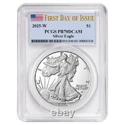 2025-W Épreuve $1 Aigle en Argent Américain PCGS PR70DCAM Étiquette Drapeau FDOI