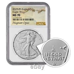 2025 aigle en argent américain en vol ms 70 étiquette magnum opus PRE VENTE