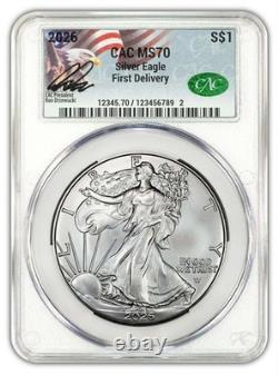 2026 $1 Aigle d’argent CAC MS 70 étiquette du premier jour de livraison