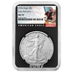 2026 $1 American Silver Eagle NGC MS70 ER Étiquette Noire Noyau Rétro