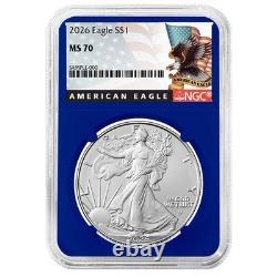 2026 1 $ American Silver Eagle NGC MS70 étiquette noire cœur bleu