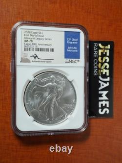 2026 1 $ aigle en argent américain Ngc Ms70 premier jour d'émission signé par John Mercanti