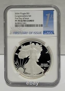 2026 Aigle d’argent Proof S$1 Set Félicitations NGC PF70 FDOI Premier Jour SIGNÉ