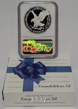 2026 American Silver Eagle en argent Proof S$1 Set Félicitations NGC PF69 UC FDOI Premier Jour ANA