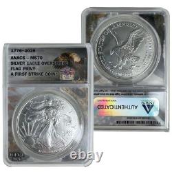 2026 Silver Eagle surfrappe avec marque d’atelier drapeau MS70. Première frappe