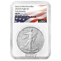 2026 (W) 1 $ 1 oz Aigle en Argent Américain NGC MS70 ER Étiquette Drapeau