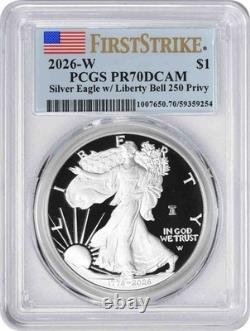 2026-W $1 American Silver Eagle Liberty Bell 250 marque privée PR70DCAM FS PCGS