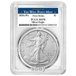 2026 (W) 1 $ Sou Silver American Eagle PCGS MS70 FS Étiquette West Point