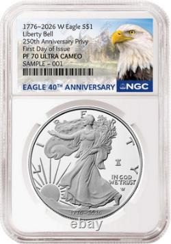 2026 W 250e anniversaire Proof Silver Eagle NGC PF 70 UC, FDOI Mtn 40e
