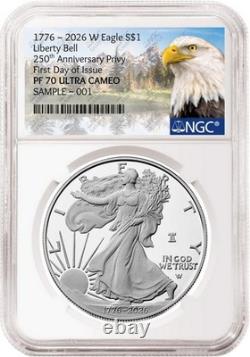 2026 W Aigle d’argent Proof 250e anniversaire NGC PF 70 UC, FDOI Mtn Prévente2