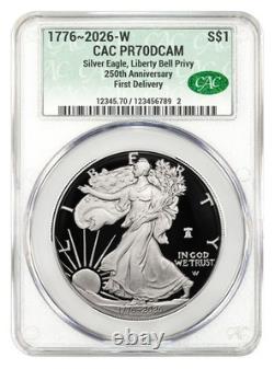 2026-W (PF70) Preuve American Silver Eagle Bell Privy ! 1 $ CACG FD Prévente