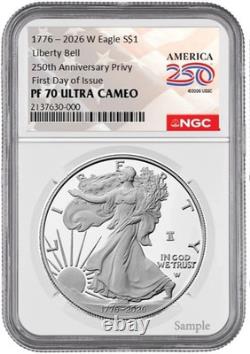 2026 W Silver Eagle S$1 Liberty Bell Privy NGC PF 70 Ultra Cameo FDI VENTE ANTICIPÉE