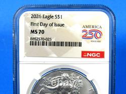 2026 (W), W, P &W, ensemble de 4 pièces, ensemble complet A. S. E. YR NGC MS/PF 70, FDOI, 250