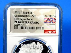 2026 (W), W, P &W, ensemble de 4 pièces, ensemble complet A. S. E. YR NGC MS/PF 70, FDOI, 250