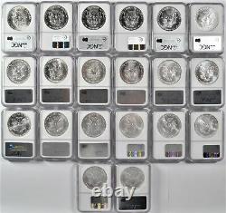 20 Piece Lot 1oz. 999 Silver American Eagle Dollars 1986-2005 Ngc Ms 69 Withbox