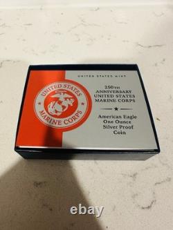 250e anniversaire du Corps des Marines des États-Unis - Pièce en argent de preuve d'une once avec aigle américain