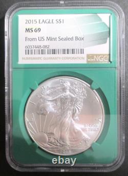(2) 2002 2015 NGC MS 69 Boîte Scellée de la Monnaie des États-Unis 90% Argent Fin Aigle Non Circulé BU