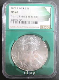 (2) 2002 2015 NGC MS 69 Boîte Scellée de la Monnaie des États-Unis 90% Argent Fin Aigle Non Circulé BU