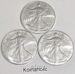 (3) Pièces American Eagle en argent 2024 de 1 oz $1 (BU). Argent pur 999, expédition rapide