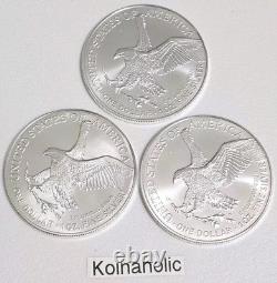 (3) Pièces American Eagle en argent 2024 de 1 oz $1 (BU). Argent pur 999, expédition rapide