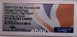 5 oz Australie NGC Proof PF70 Privé Signé à la Main Haute Relief Faible Mintage WT-Aigle