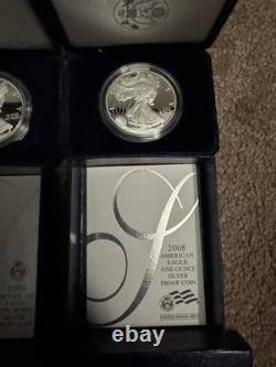 ASE-W American Silver Eagle Proof 5 Pièces Lot Tout Dans L'Emballage Original Avec COA
